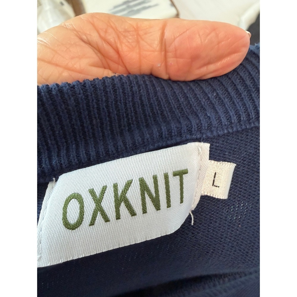 OXKNIT Bird Sweater Women Large Cottagecore Navy Blue V-Neck Embroidered Cotton - Picture 5 of 5